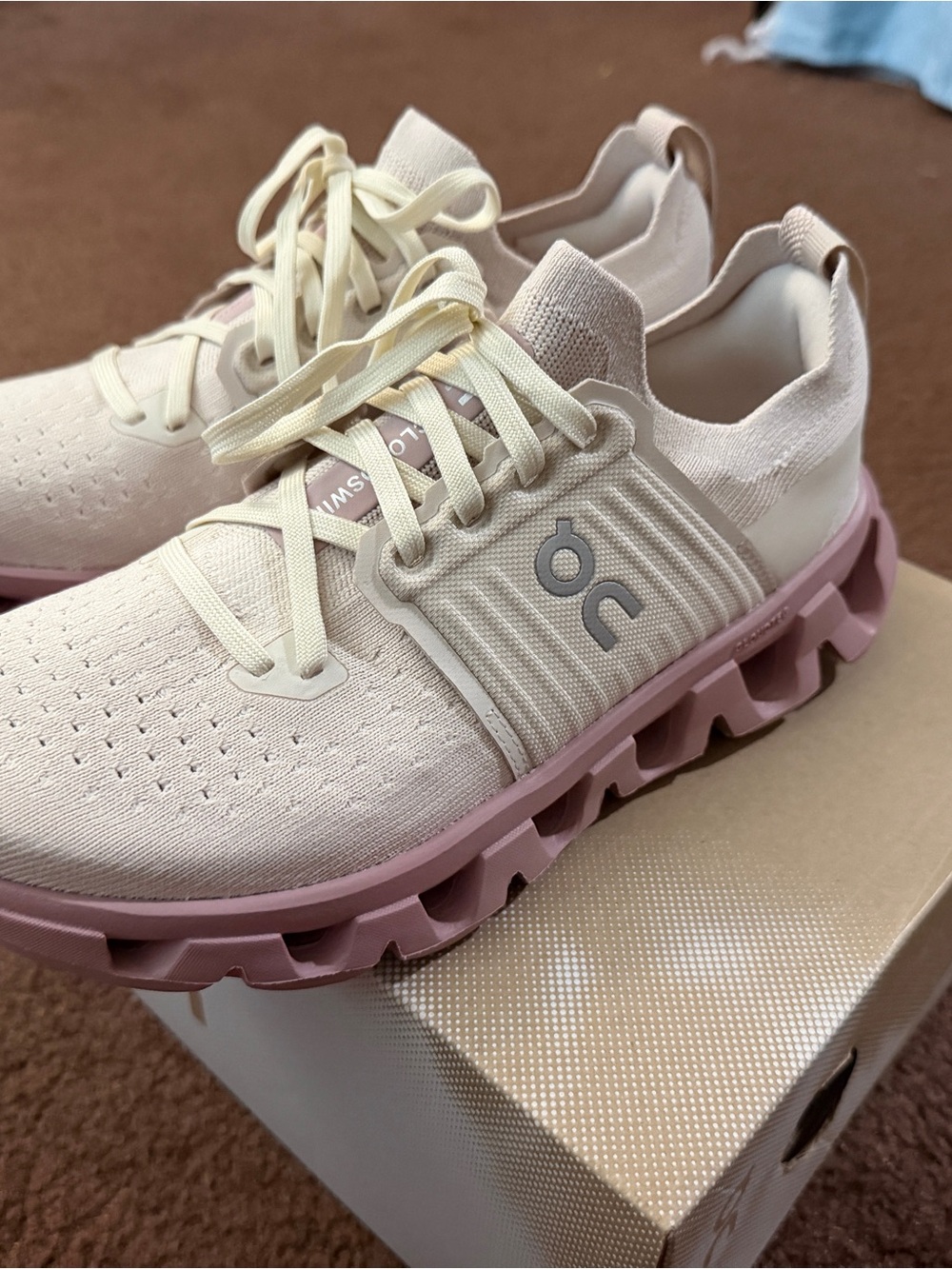 On Running Women's Cream and Pink Cloud Sneakers